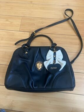 Juicy Couture Black Satchel with Cream Bow Charm